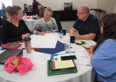 Group of people working on their wellness board at a table
